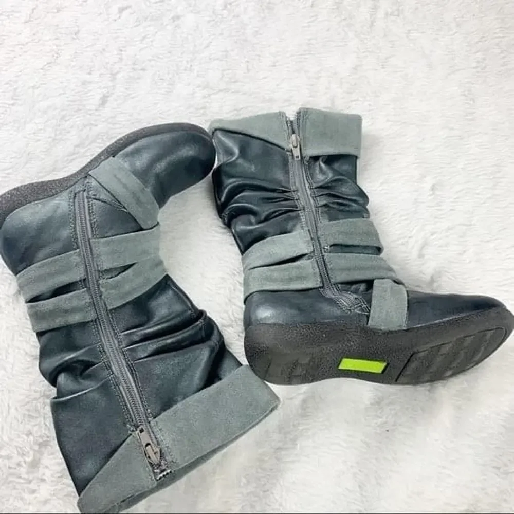 Sz 13.5 Girls Kenneth Cole Slouch Boots Vegan Leather Boots w Suede Trim